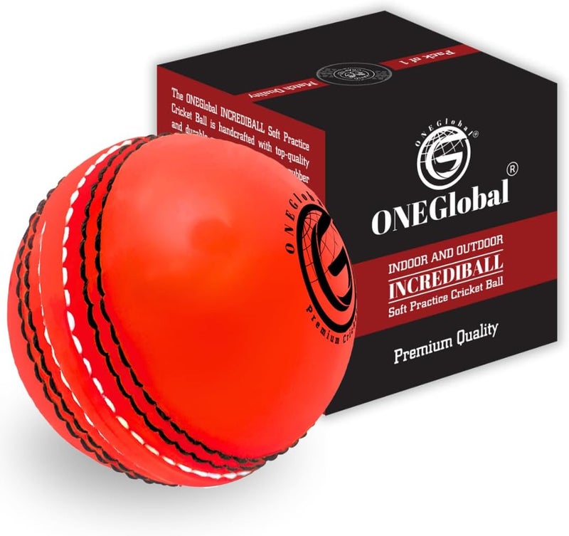 ONEGlobal Soft Rubber Cricket Ball for Practice | Outdoor & Indoor Practice Cricket Ball with Core & Stitched Seam | Realistic Feel, True Bounce & Swing for Practice, Honing Skills & Family Fun - Image 1